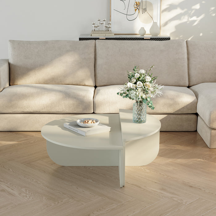 Tavolino Basso da Salotto Tondesdaslo con 2 Piani Semicircolari di Diverse Misure - Sabbia [en.casa]