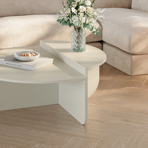 Tavolino Basso da Salotto Tondesdaslo con 2 Piani Semicircolari di Diverse Misure - Sabbia [en.casa]