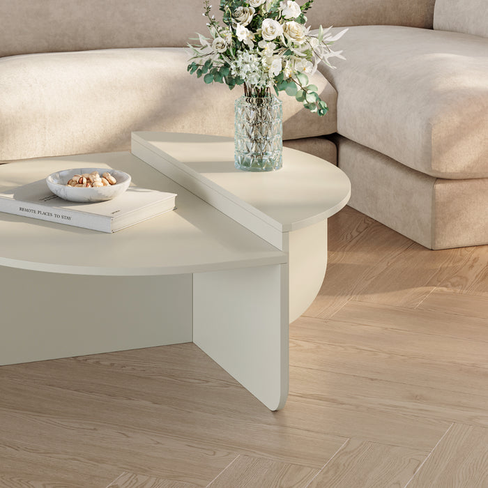 Tavolino Basso da Salotto Tondesdaslo con 2 Piani Semicircolari di Diverse Misure - Sabbia [en.casa]