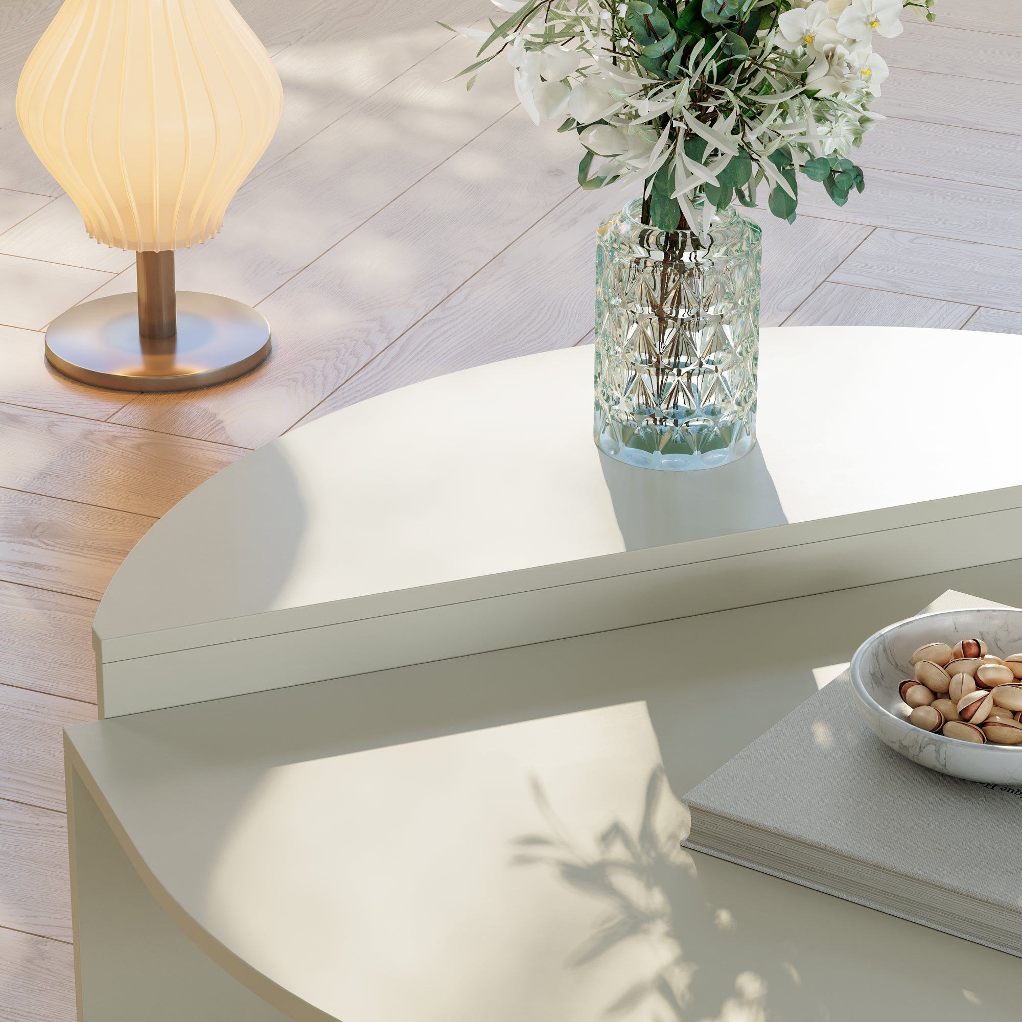 Tavolino Basso da Salotto Tondesdaslo con 2 Piani Semicircolari di Diverse Misure - Sabbia [en.casa]