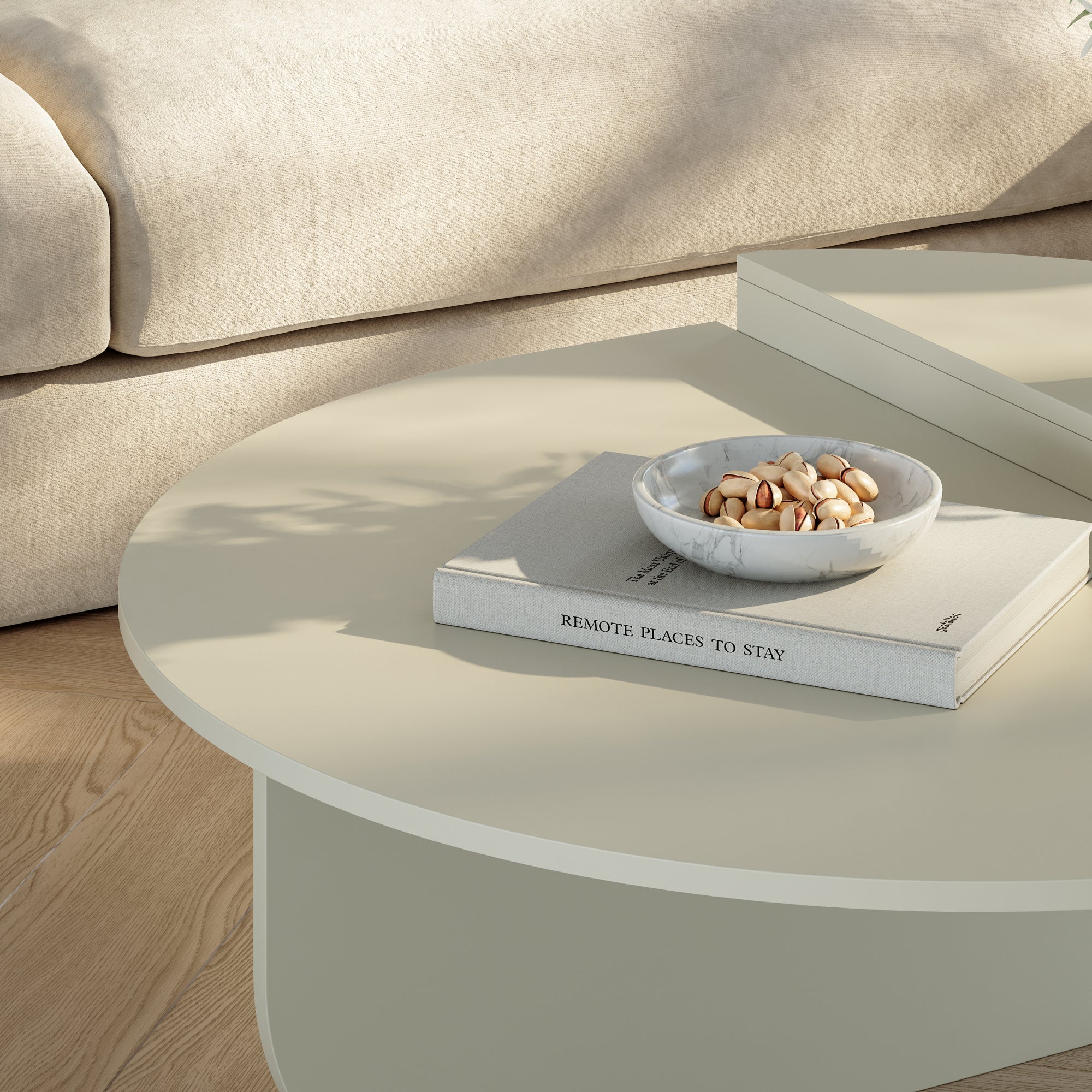 Tavolino Basso da Salotto Tondesdaslo con 2 Piani Semicircolari di Diverse Misure - Sabbia [en.casa]