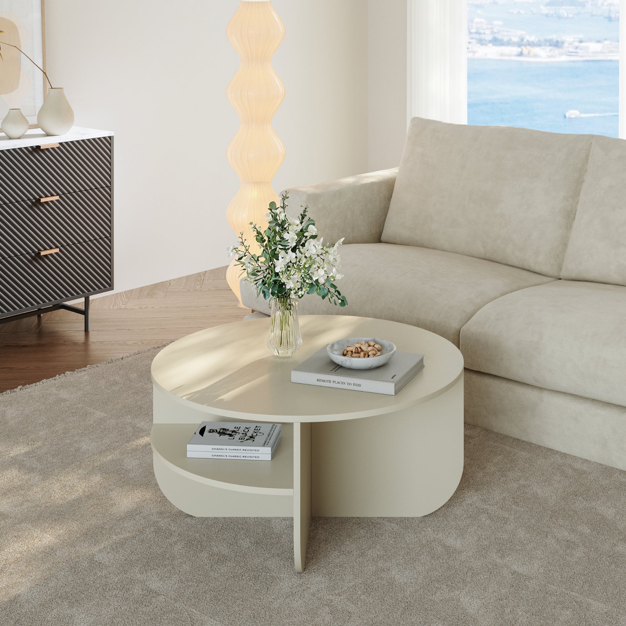 Tavolino Rotondo Reykhon Ø80 x 41 cm Color Avena Oatmeal [en.casa]