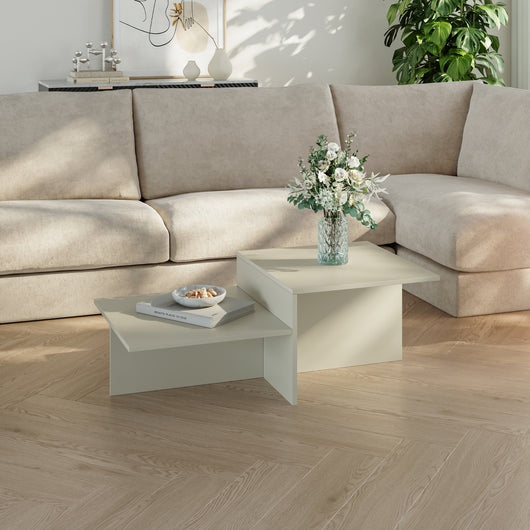 Tavolino da Salotto Taniena a Doppio Livello 100x55x35 cm Color Avena Oatmeal [en.casa]