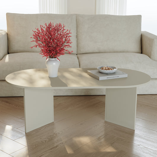 Tavolino da Salotto Kynd con Piano Ovale 119 x 60 x 40 cm - Color Avena Oatmeal [en.casa]