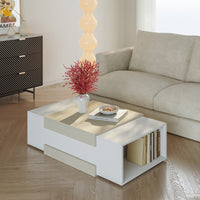 Tavolino da Salotto Eljak con Scomparti Laterali 110x57x31 cm Bianco / Avena Oatmeal [en.casa]