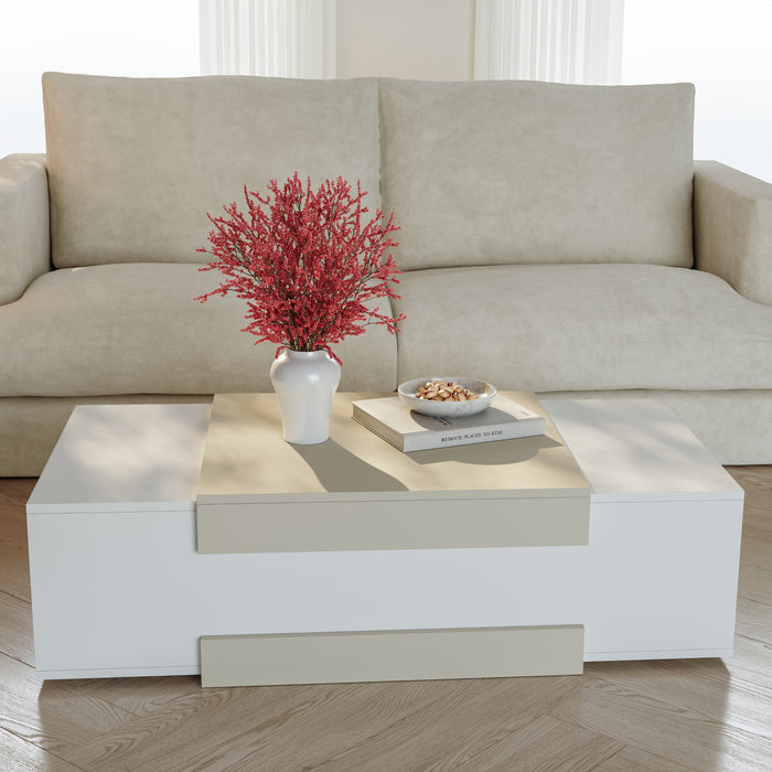 Tavolino da Salotto Eljak con Scomparti Laterali 110x57x31 cm Bianco / Avena Oatmeal [en.casa]