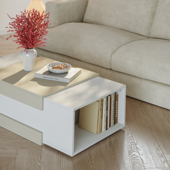 Tavolino da Salotto Eljak con Scomparti Laterali 110x57x31 cm Bianco / Avena Oatmeal [en.casa]