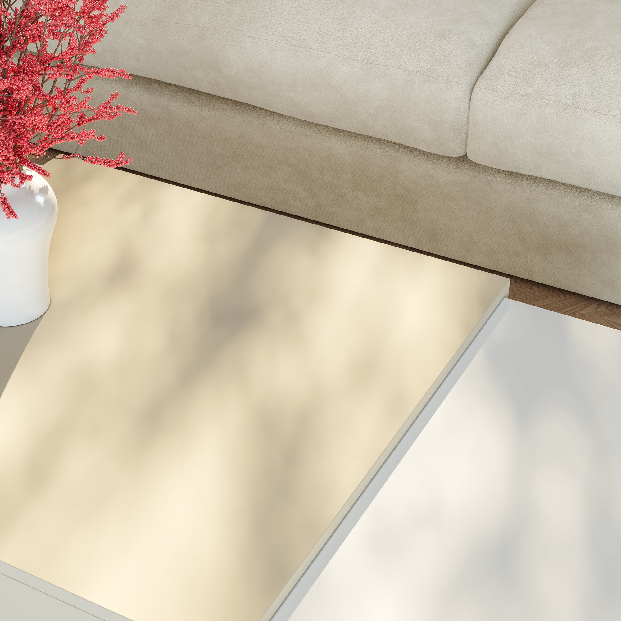 Tavolino da Salotto Eljak con Scomparti Laterali 110x57x31 cm Bianco / Avena Oatmeal [en.casa]