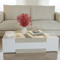 Tavolino da Salotto Eljak con Scomparti Laterali 110x57x31 cm Bianco / Avorio Travertin [en.casa]