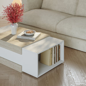Tavolino da Salotto Eljak con Scomparti Laterali 110x57x31 cm Bianco / Avorio Travertin [en.casa]