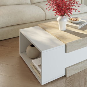 Tavolino da Salotto Eljak con Scomparti Laterali 110x57x31 cm Bianco / Avorio Travertin [en.casa]
