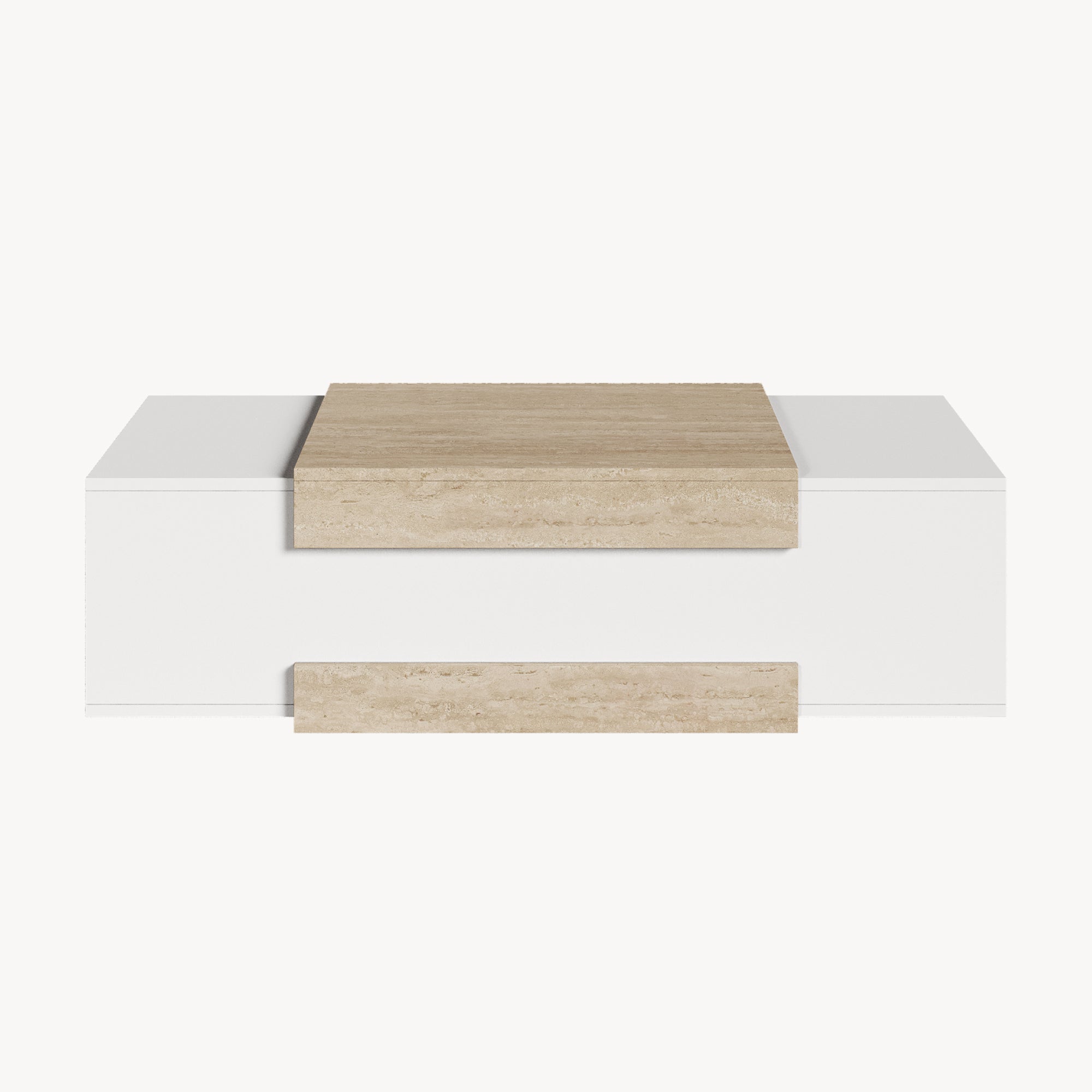 Tavolino da Salotto Eljak con Scomparti Laterali 110x57x31 cm Bianco / Avorio Travertin [en.casa]