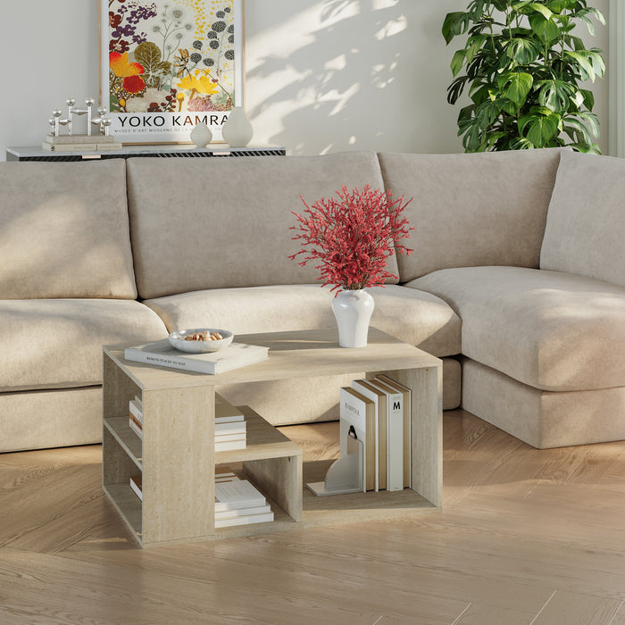 Tavolino Centrale da Salotto Antaa con Vani Aperti 80 x 50 x 40 cm - Color Avorio Travertino [en.casa]