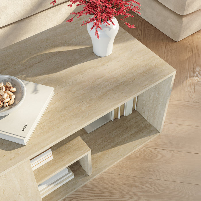 Tavolino Centrale da Salotto Antaa con Vani Aperti 80 x 50 x 40 cm - Color Avorio Travertino [en.casa]