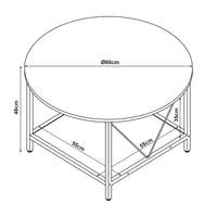 Tavolino da Caffè Filem con Piano Rotondo e Ripiano ØxA: 80 x 46 cm - Effetto Marmo Nero [en.casa]