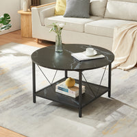 Tavolino da Caffè Filem con Piano Rotondo e Ripiano ØxA: 80 x 46 cm - Effetto Marmo Nero [en.casa]