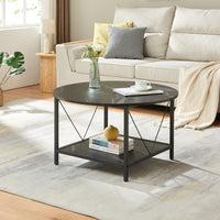 Tavolino da Caffè Filem con Piano Rotondo e Ripiano ØxA: 80 x 46 cm - Effetto Marmo Nero [en.casa]