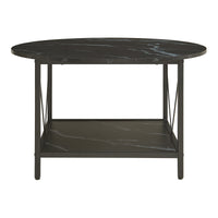 Tavolino da Caffè Filem con Piano Rotondo e Ripiano ØxA: 80 x 46 cm - Effetto Marmo Nero [en.casa]