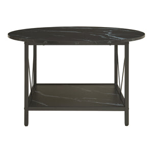 Tavolino da Caffè Filem con Piano Rotondo e Ripiano ØxA: 80 x 46 cm - Effetto Marmo Nero [en.casa]