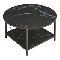 Tavolino da Caffè Filem con Piano Rotondo e Ripiano ØxA: 80 x 46 cm - Effetto Marmo Nero [en.casa]