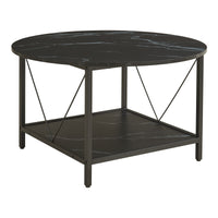 Tavolino da Caffè Filem con Piano Rotondo e Ripiano ØxA: 80 x 46 cm - Effetto Marmo Nero [en.casa]