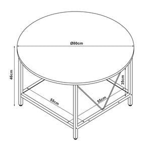 Tavolino da Caffè Filem con Piano Rotondo e Ripiano ØxA: 80 x 46 cm - Color Sabbia [en.casa]