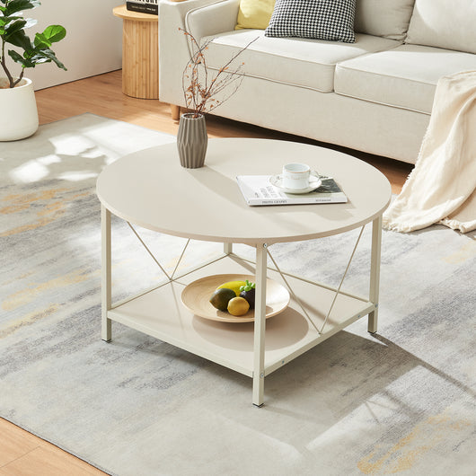 Tavolino da Caffè Filem con Piano Rotondo e Ripiano ØxA: 80 x 46 cm - Color Sabbia [en.casa]