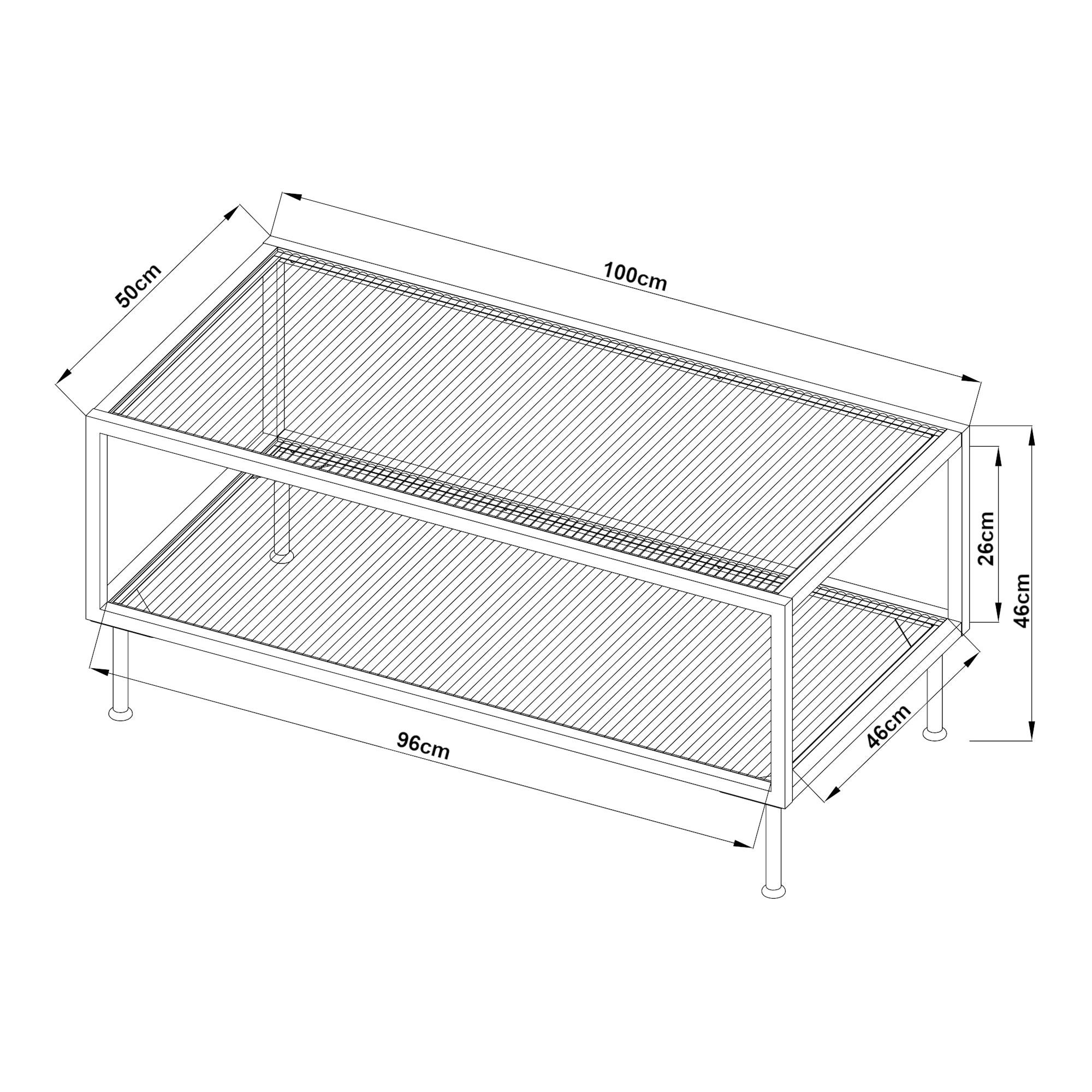 Tavolino Centrale da Salotto Lindau in Acciaio Piani in Vetro 100x50x46 cm Bianco Crema [en.casa]