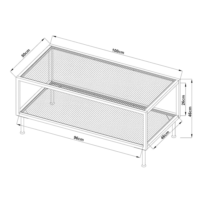 Tavolino Centrale da Salotto Lindau in Acciaio Piani in Vetro 100x50x46 cm Bianco Crema [en.casa]