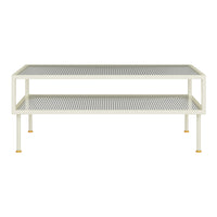 Tavolino Centrale da Salotto Lindau in Acciaio Piani in Vetro 100x50x46 cm Bianco Crema [en.casa]