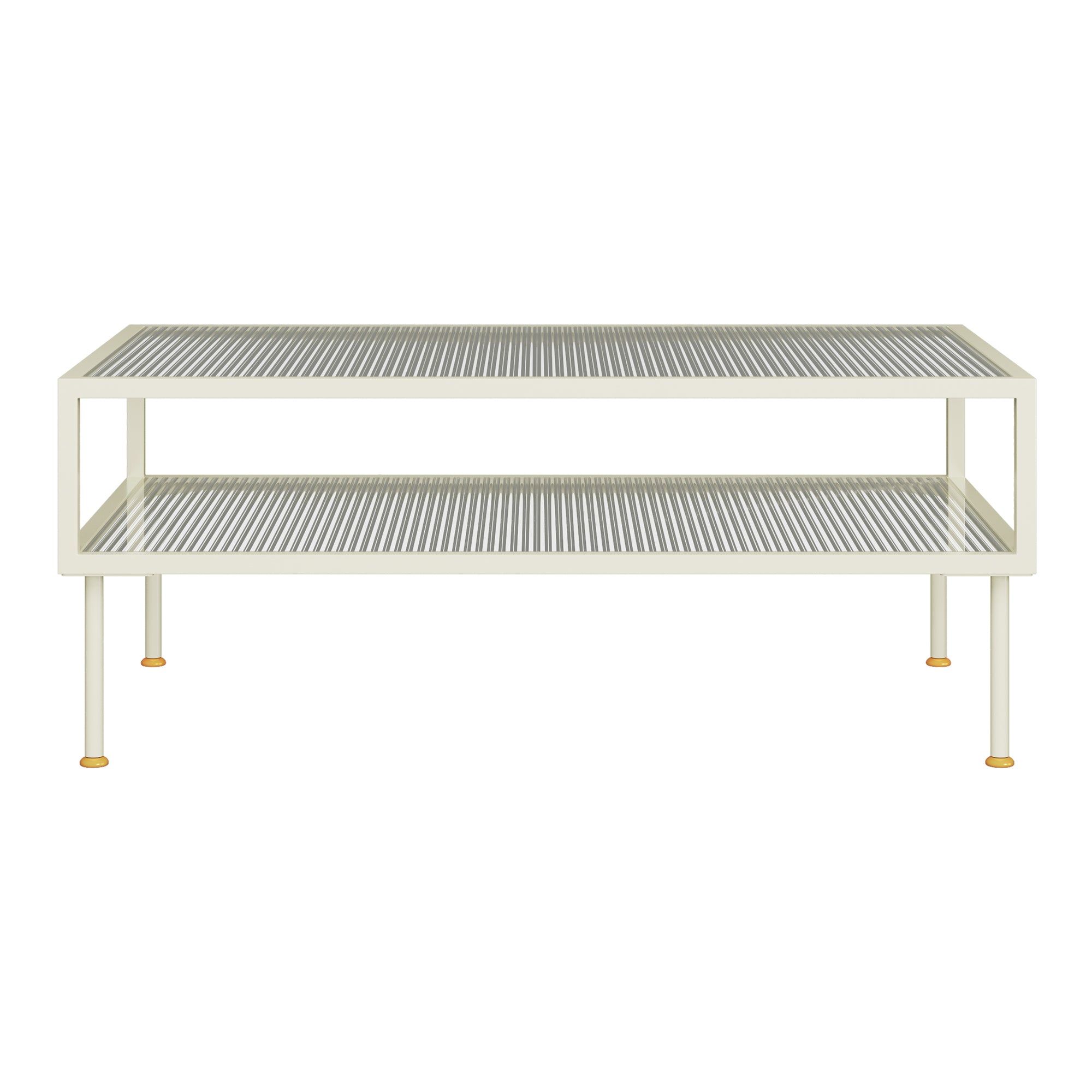 Tavolino Centrale da Salotto Lindau in Acciaio Piani in Vetro 100x50x46 cm Bianco Crema [en.casa]