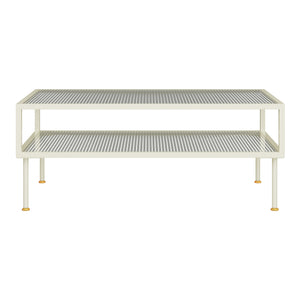 Tavolino Centrale da Salotto Lindau in Acciaio Piani in Vetro 100x50x46 cm Bianco Crema [en.casa]