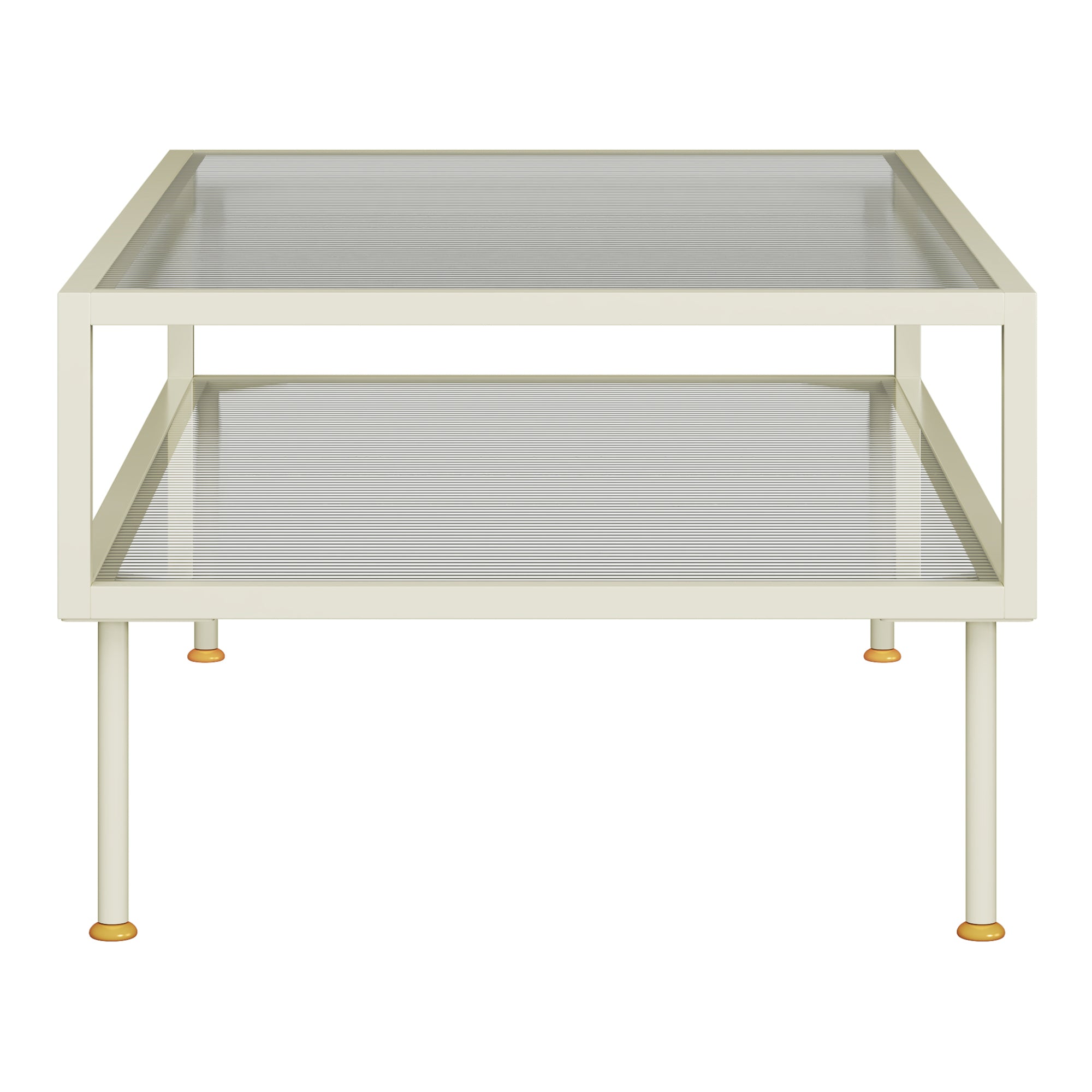Tavolino Centrale da Salotto Lindau in Acciaio Piani in Vetro 100x50x46 cm Bianco Crema [en.casa]