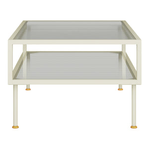 Tavolino Centrale da Salotto Lindau in Acciaio Piani in Vetro 100x50x46 cm Bianco Crema [en.casa]