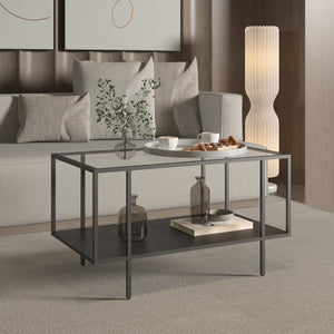 Tavolino Centrale da Salotto Nynna con Piano in Vetro 90 x 50 x 50cm Nero [en.casa]