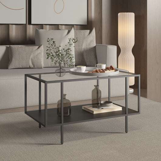 Tavolino Centrale da Salotto Nynna con Piano in Vetro 90 x 50 x 50cm Nero [en.casa]