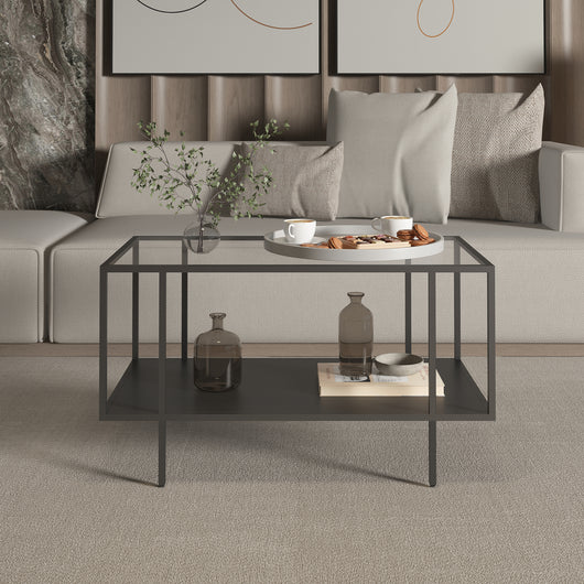 Tavolino Centrale da Salotto Nynna con Piano in Vetro 90 x 50 x 50cm Nero [en.casa]