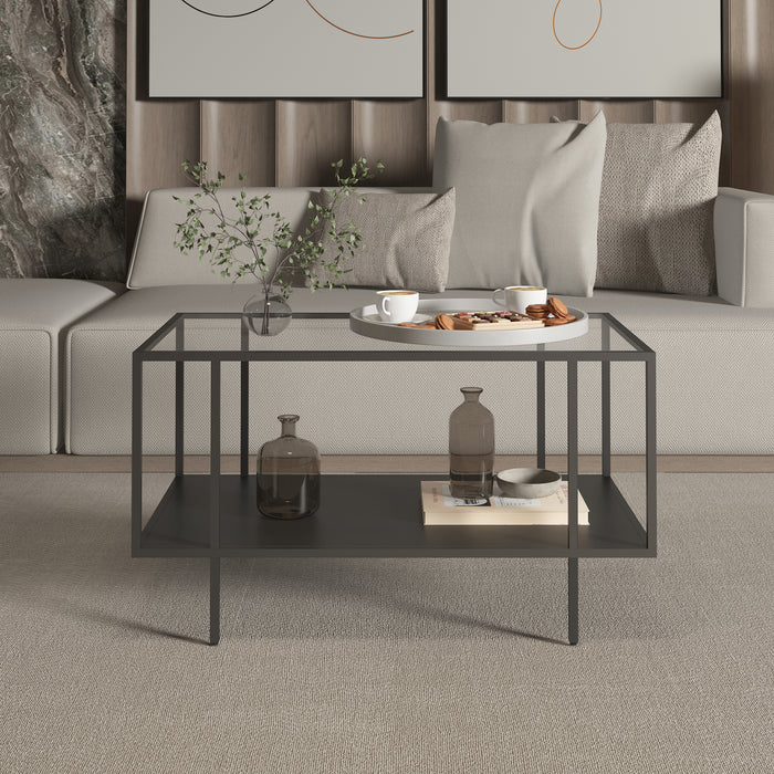 Tavolino Centrale da Salotto Nynna con Piano in Vetro 90 x 50 x 50cm Nero [en.casa]