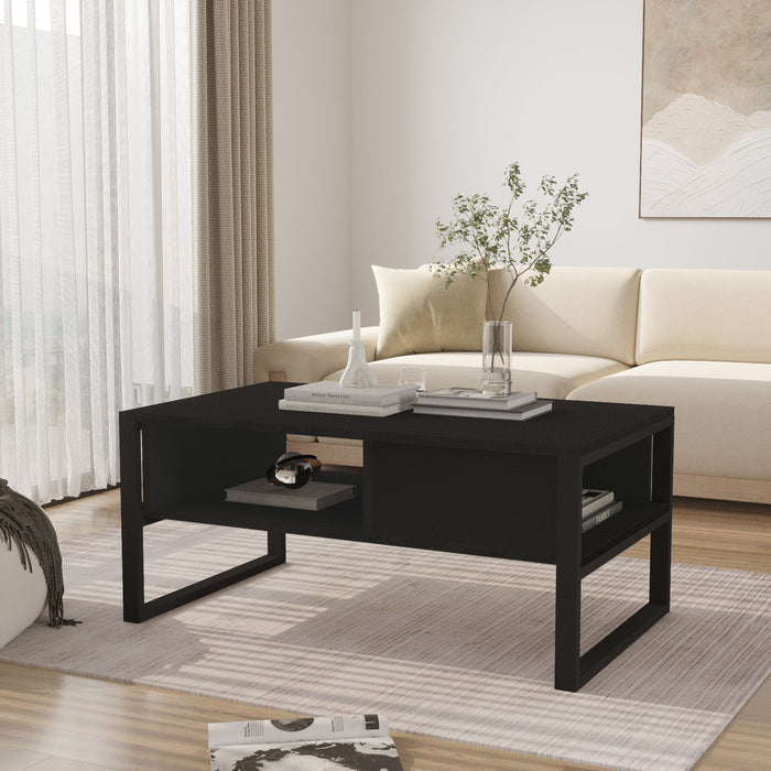 Tavolino Centrale da Salotto Laukaa con Scomparti 45 x 100 x 60 cm Nero [en.casa]