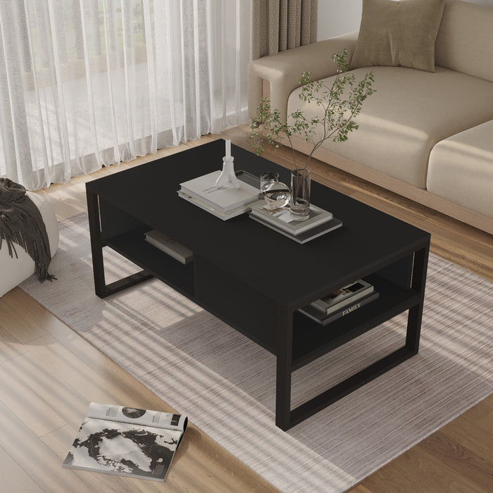 Tavolino Centrale da Salotto Laukaa con Scomparti 45 x 100 x 60 cm Nero [en.casa]