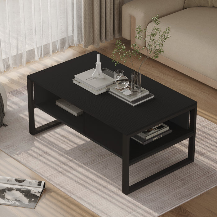 Tavolino Centrale da Salotto Laukaa con Scomparti 45 x 100 x 60 cm Nero [en.casa]