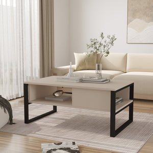 Tavolino Centrale da Salotto Laukaa con Scomparti 45 x 100 x 60 cm Beige/Nero [en.casa]