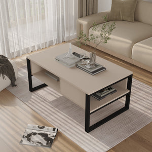 Tavolino Centrale da Salotto Laukaa con Scomparti 45 x 100 x 60 cm Beige/Nero [en.casa]