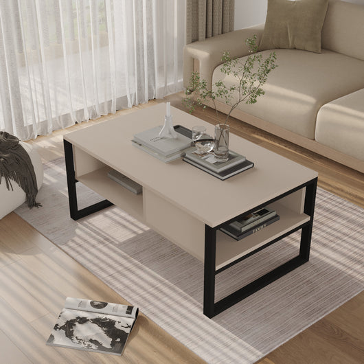Tavolino Centrale da Salotto Laukaa con Scomparti 45 x 100 x 60 cm Beige/Nero [en.casa]