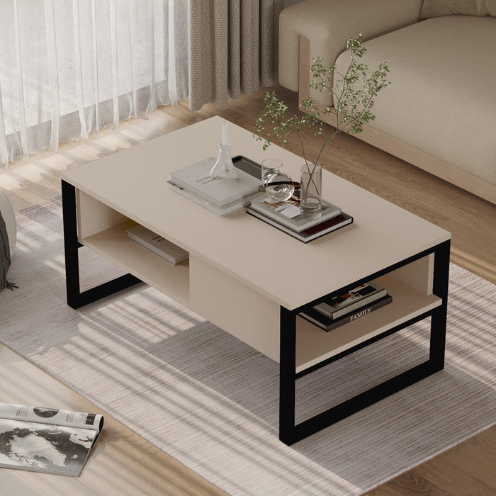 Tavolino Centrale da Salotto Laukaa con Scomparti 45 x 100 x 60 cm Beige/Nero [en.casa]