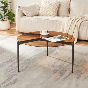 Tavolino da Salotto Ulökantaa con Piano Rotondo in Vetro Fumé - Marrone [en.casa]