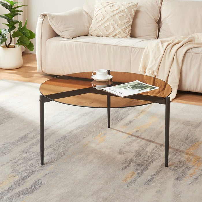 Tavolino da Salotto Ulökantaa con Piano Rotondo in Vetro Fumé - Marrone [en.casa]