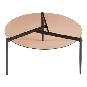 Tavolino da Salotto Ulökantaa con Piano Rotondo in Vetro Fumé - Marrone [en.casa]