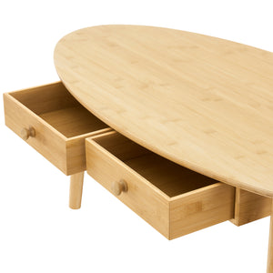 Tavolino Basso Harboøre Piano Ovale e 2 Cassetti - Bambù Naturale [en.casa]