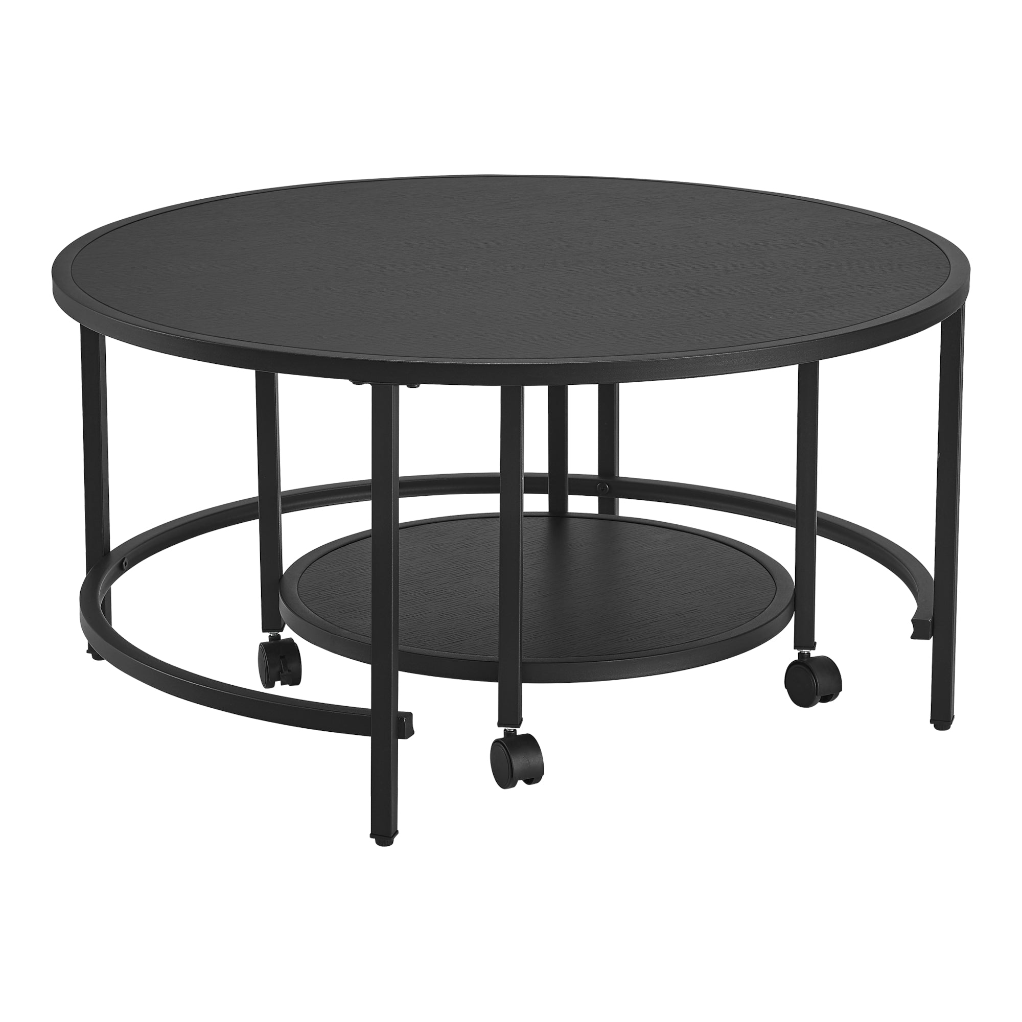 Set di 2 Tavolini Bassi Sovrapponibili 'Værøy' con Piano Rotondo - Nero [en.casa]